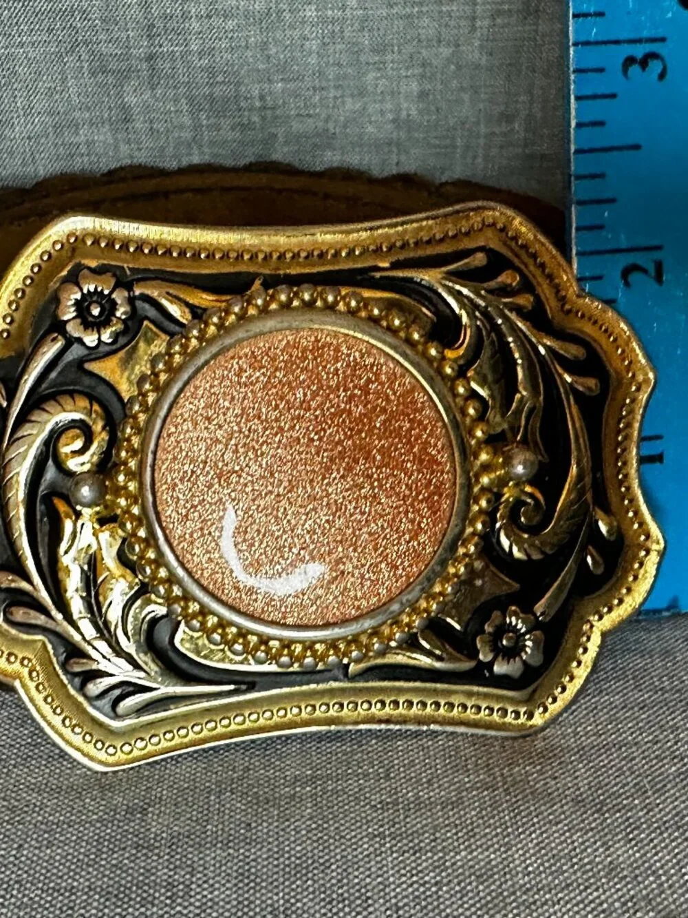Gold stone brass Western Belt Buckle brown Leather braided cowboy rodeo 38-42